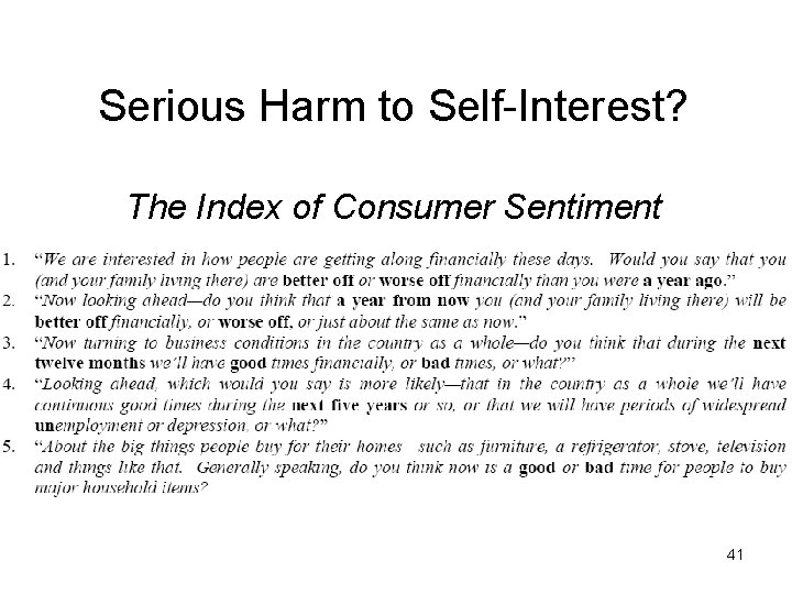 Serious Harm to Self-Interest? The Index of Consumer Sentiment 41 