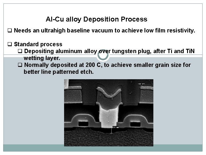 Al-Cu alloy Deposition Process q Needs an ultrahigh baseline vacuum to achieve low film Al-Cu alloy Deposition Process q Needs an ultrahigh baseline vacuum to achieve low film