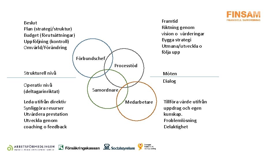 Framtid Riktning genom vision o värderingar Bygga strategi Utmana/utveckla o följa upp Beslut Plan