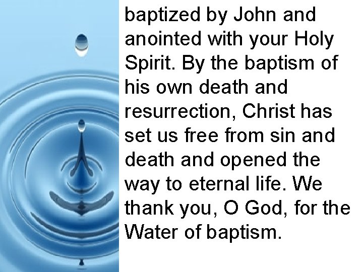 baptized by John and anointed with your Holy Spirit. By the baptism of his