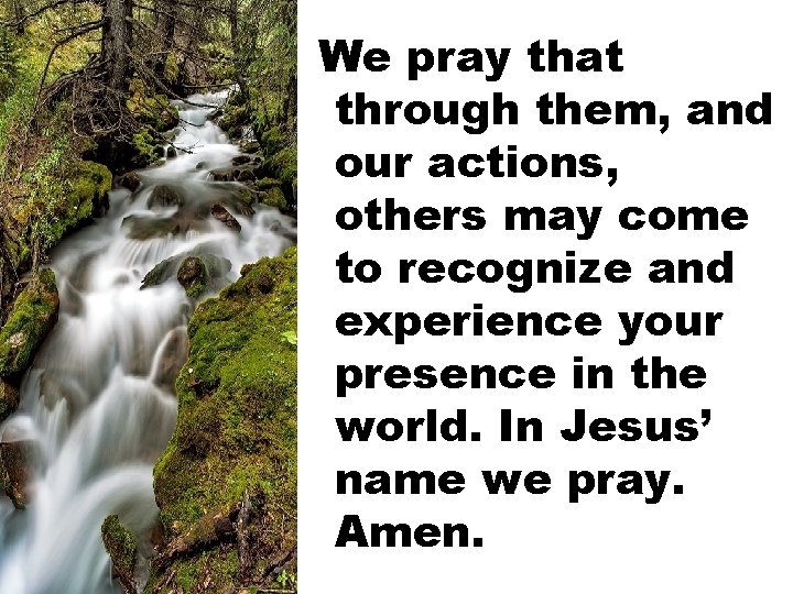 We pray that through them, and our actions, others may come to recognize and