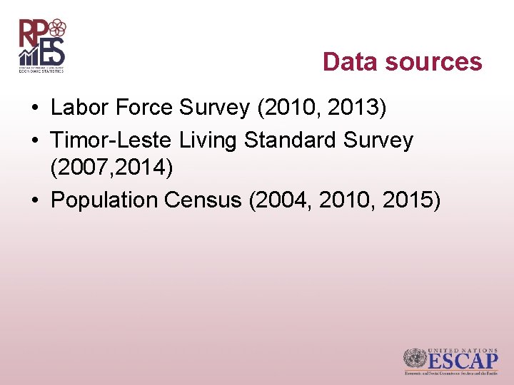 Data sources • Labor Force Survey (2010, 2013) • Timor-Leste Living Standard Survey (2007,