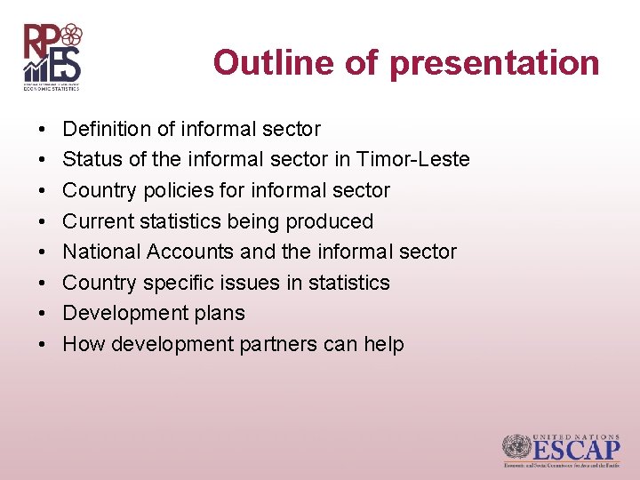 Outline of presentation • • Definition of informal sector Status of the informal sector
