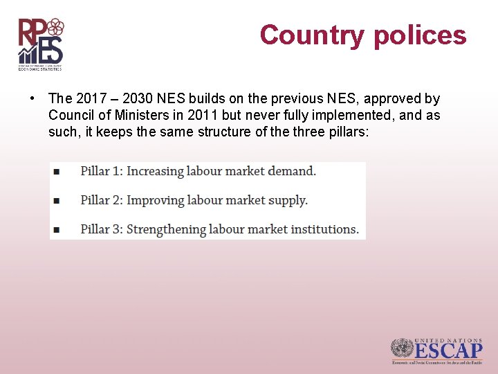 Country polices • The 2017 – 2030 NES builds on the previous NES, approved