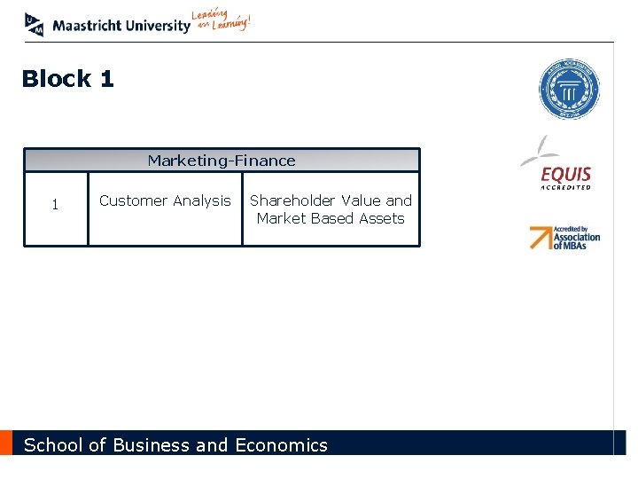 Block 1 Marketing-Finance 1 Customer Analysis Shareholder Value and Market Based Assets School of