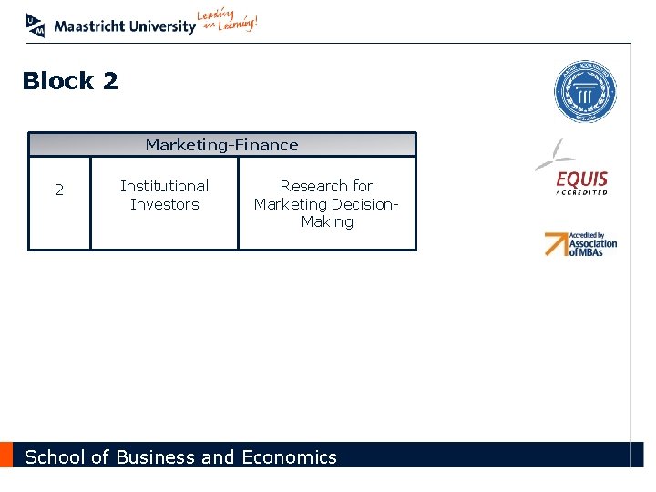 Block 2 Marketing-Finance 2 Institutional Investors Research for Marketing Decision. Making School of Business