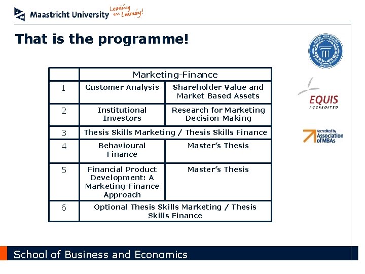 That is the programme! Marketing-Finance 1 Customer Analysis Shareholder Value and Market Based Assets