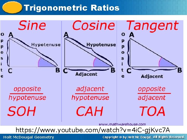 Trigonometric Ratios https: //www. youtube. com/watch? v=4 i. C-gj. Kvc 7 A Holt Mc.