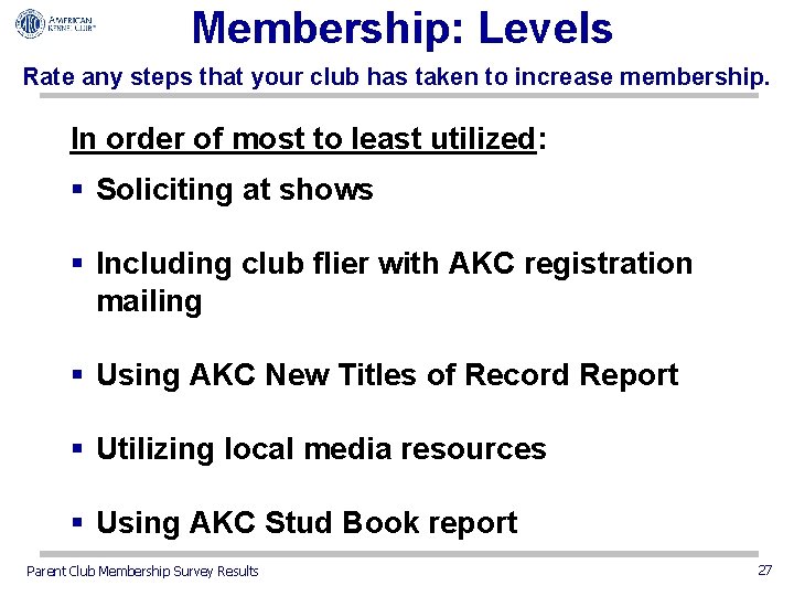 Membership: Levels Rate any steps that your club has taken to increase membership. In