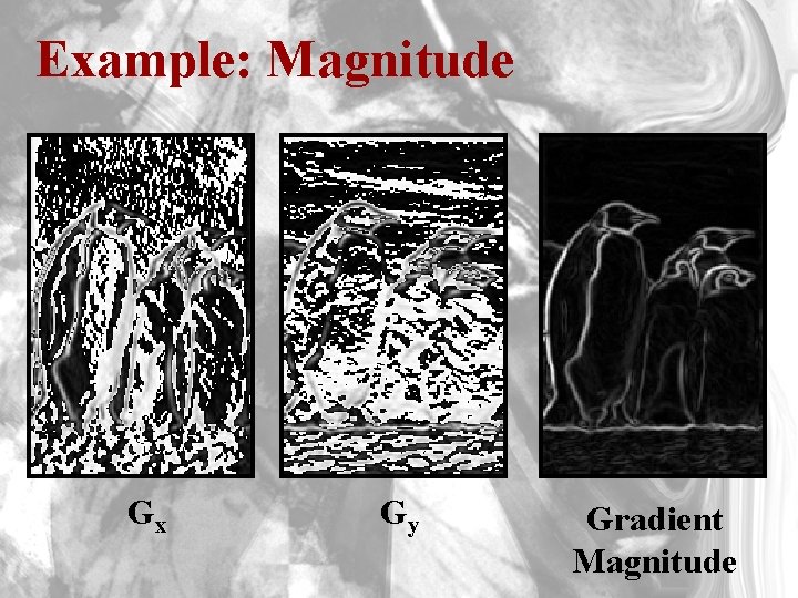 Example: Magnitude Gx Gy Gradient Magnitude 