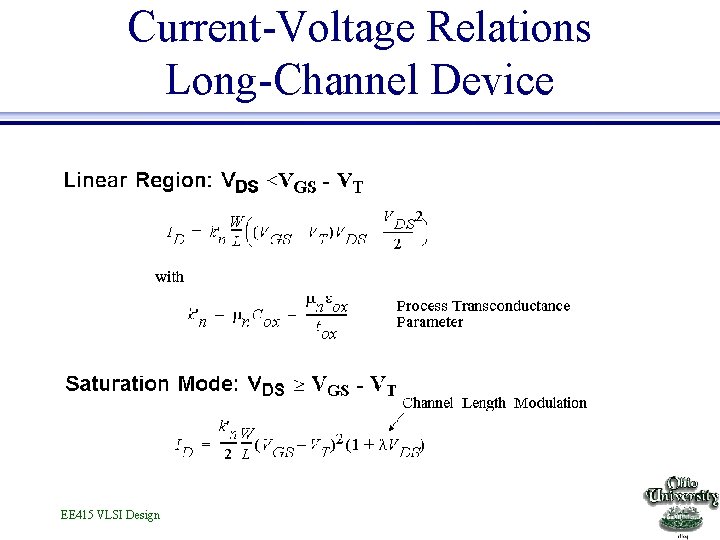 Current-Voltage Relations Long-Channel Device EE 415 VLSI Design 