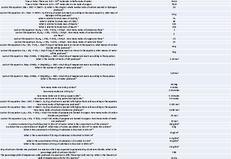 True or False: There are 3. 01 × 10²² molecules in half a mole