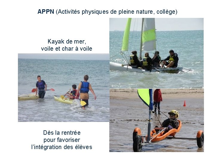 APPN (Activités physiques de pleine nature, collège) Kayak de mer, voile et char à