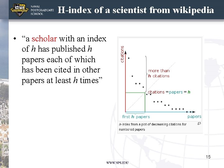 H-index of a scientist from wikipedia • “a scholar with an index of h
