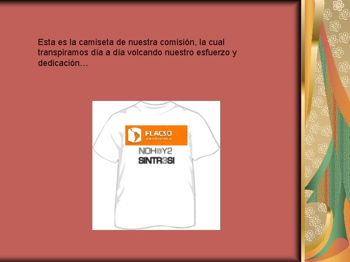 Esta es la camiseta de nuestra comisión, la cual transpiramos día a día volcando