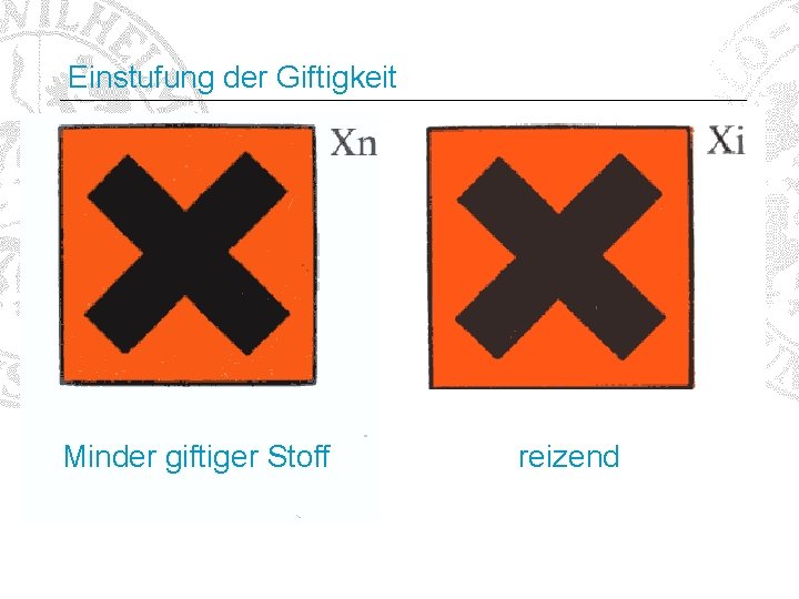 Einstufung der Giftigkeit Minder giftiger Stoff reizend 