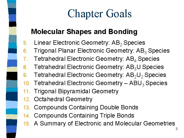 Chapter Goals Molecular Shapes and Bonding 5. 6. 7. 8. 9. 10. 11. 12.