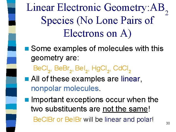 Linear Electronic Geometry: AB 2 Species (No Lone Pairs of Electrons on A) n