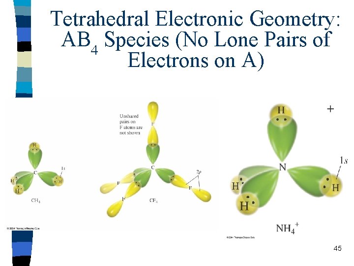 Tetrahedral Electronic Geometry: AB 4 Species (No Lone Pairs of Electrons on A) 45
