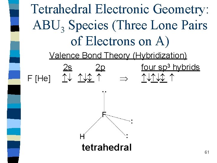 Tetrahedral Electronic Geometry: ABU 3 Species (Three Lone Pairs of Electrons on A) Valence