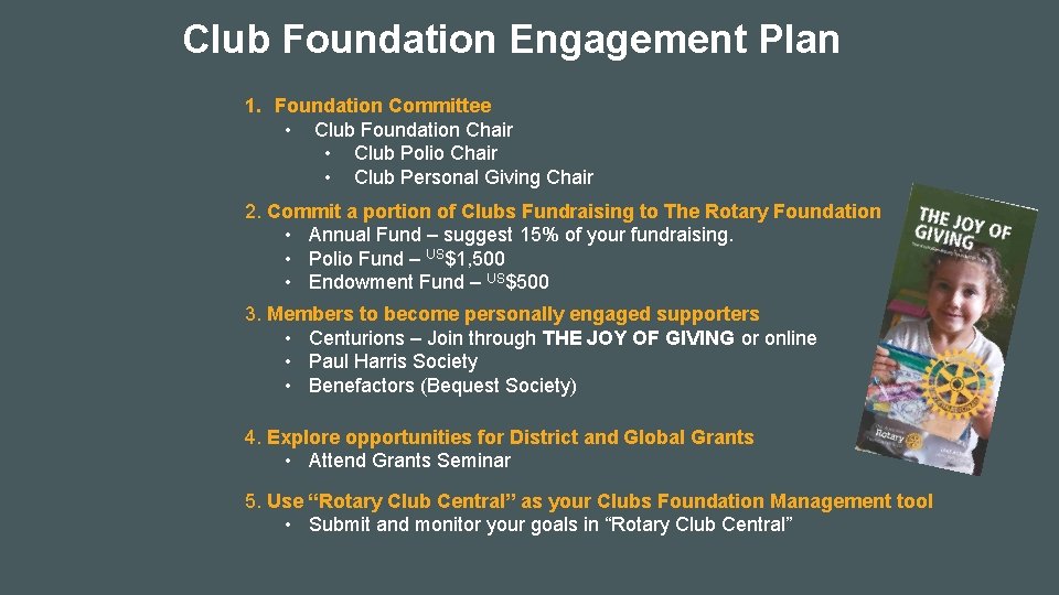 Club Foundation Engagement Plan 1. Foundation Committee • Club Foundation Chair • Club Polio