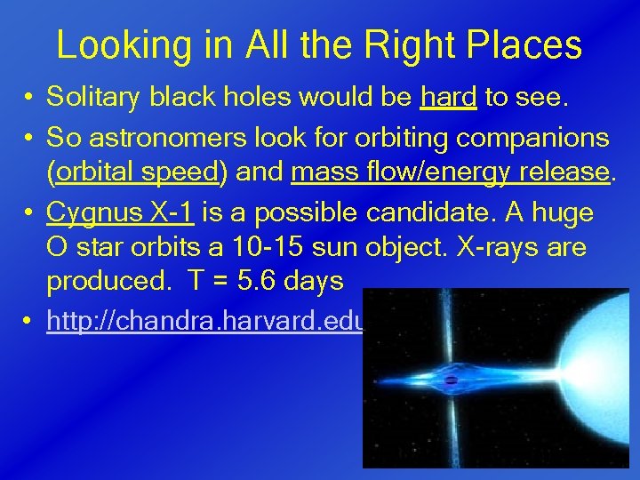 Looking in All the Right Places • Solitary black holes would be hard to