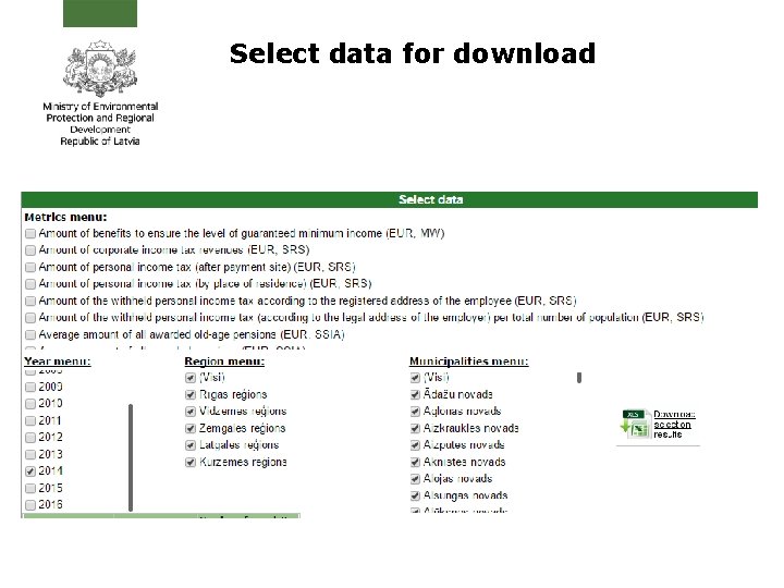 Select data for download 
