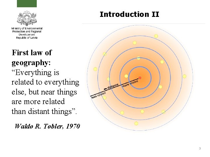 Introduction II First law of geography: “Everything is related to everything else, but near