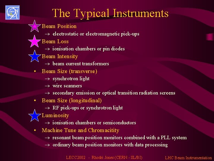 The Typical Instruments • Beam Position ® electrostatic or electromagnetic pick-ups • Beam Loss