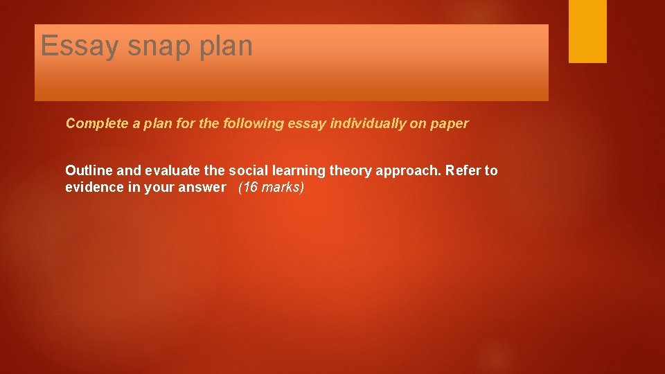 Essay snap plan Complete a plan for the following essay individually on paper Outline