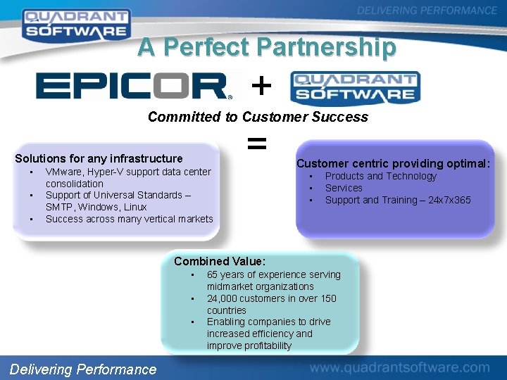 A Perfect Partnership + Committed to Customer Success = Solutions for any infrastructure •