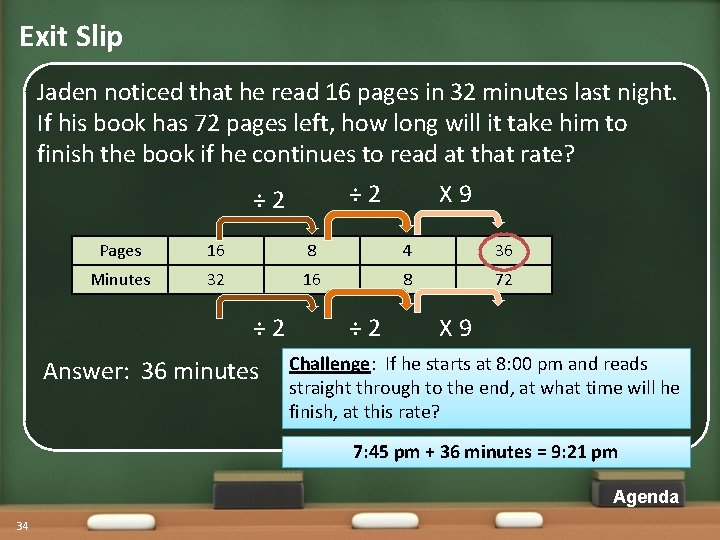 Exit Slip Jaden noticed that he read 16 pages in 32 minutes last night.