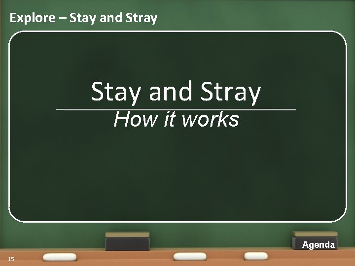 Explore – Stay and Stray How it works Agenda 15 