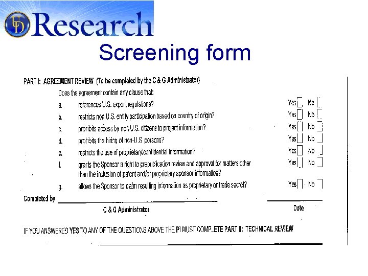 Screening form 