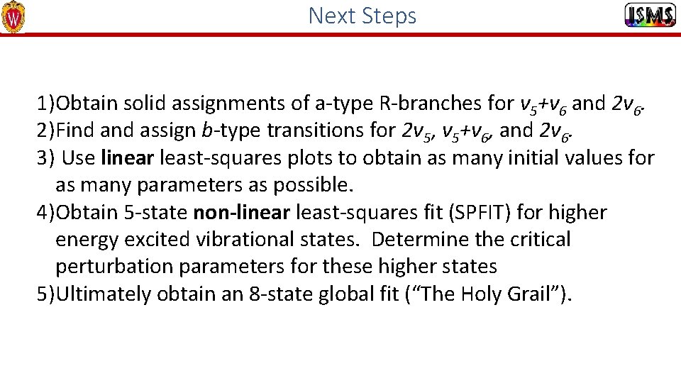 Next Steps 1)Obtain solid assignments of a-type R-branches for ν 5+ν 6 and 2ν
