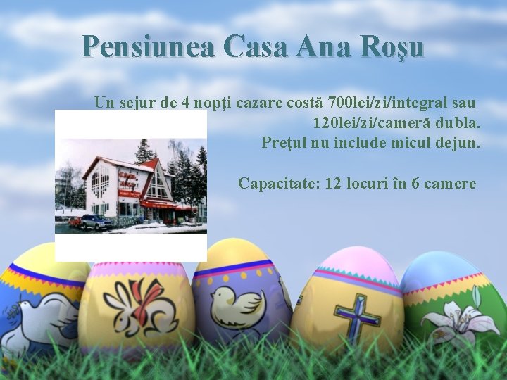 Pensiunea Casa Ana Roşu Un sejur de 4 nopţi cazare costă 700 lei/zi/integral sau