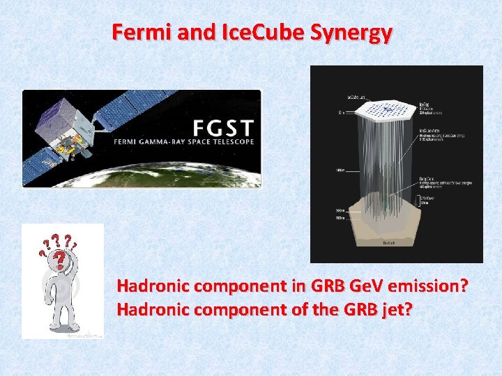 Fermi and Ice. Cube Synergy Hadronic component in GRB Ge. V emission? Hadronic component