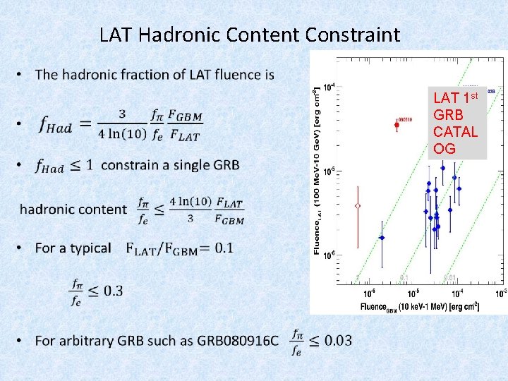 LAT Hadronic Content Constraint • LAT 1 st GRB CATAL OG 