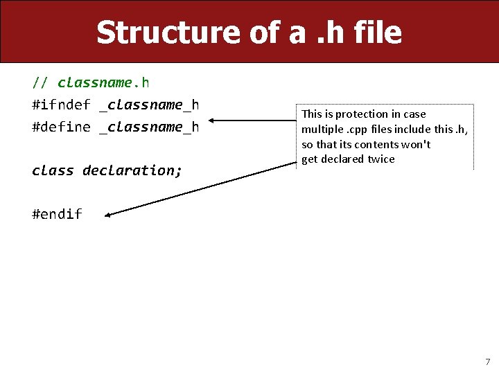 Structure of a. h file // classname. h #ifndef _classname_h #define _classname_h class declaration;
