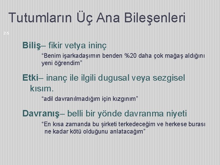 Tutumların Üç Ana Bileşenleri 2 -5 Biliş– fikir vetya ininç “Benim işarkadaşımın benden %20