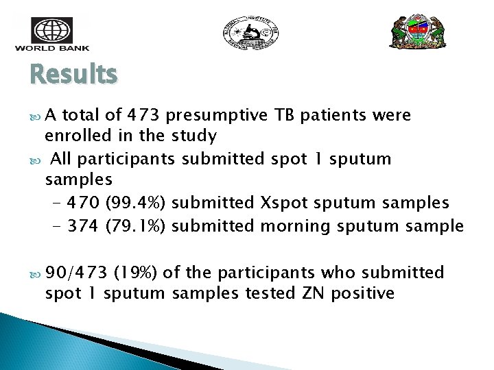 Results A total of 473 presumptive TB patients were enrolled in the study All