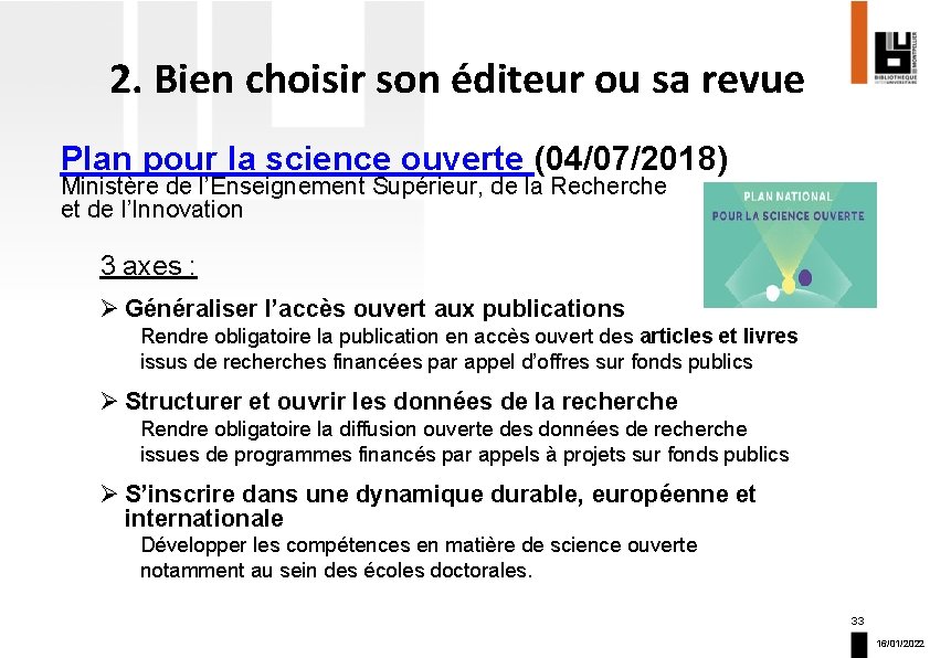 2. Bien choisir son éditeur ou sa revue Plan pour la science ouverte (04/07/2018)
