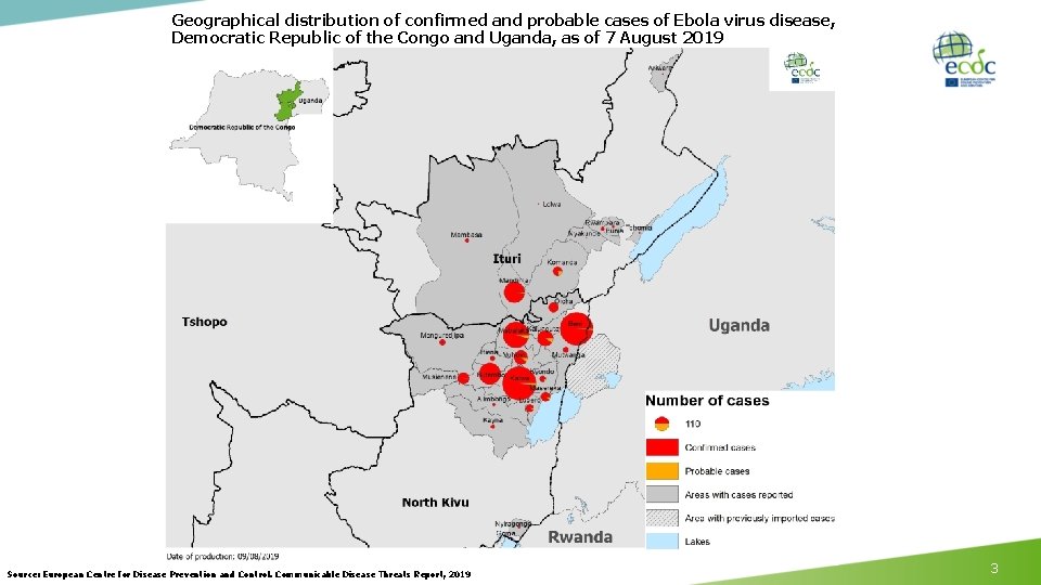 Geographical distribution of confirmed and probable cases of Ebola virus disease, Democratic Republic of