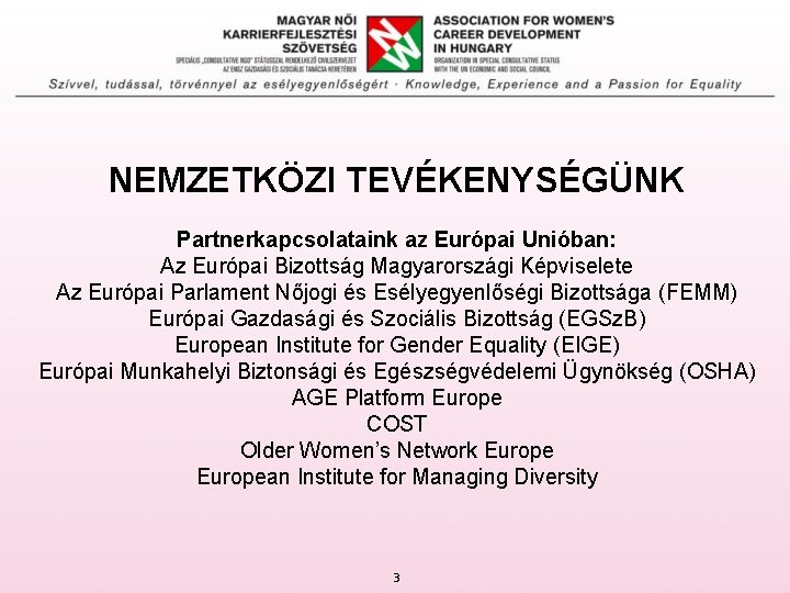 NEMZETKÖZI TEVÉKENYSÉGÜNK Partnerkapcsolataink az Európai Unióban: Az Európai Bizottság Magyarországi Képviselete Az Európai Parlament