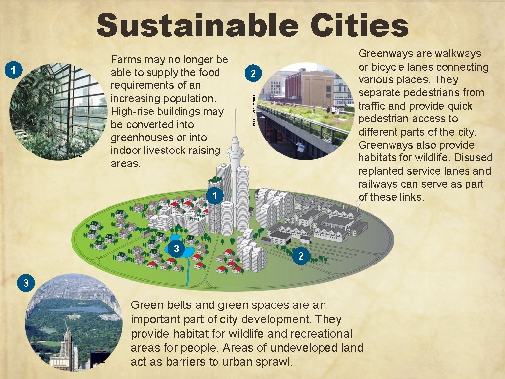 Sustainable Cities 1 CA Greenways are walkways or bicycle lanes connecting various places. They