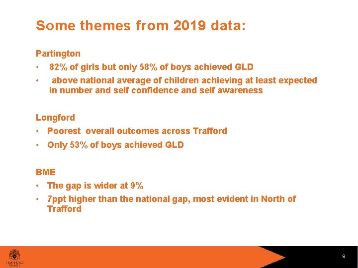 Some themes from 2019 data: Partington • • 82% of girls but only 58%