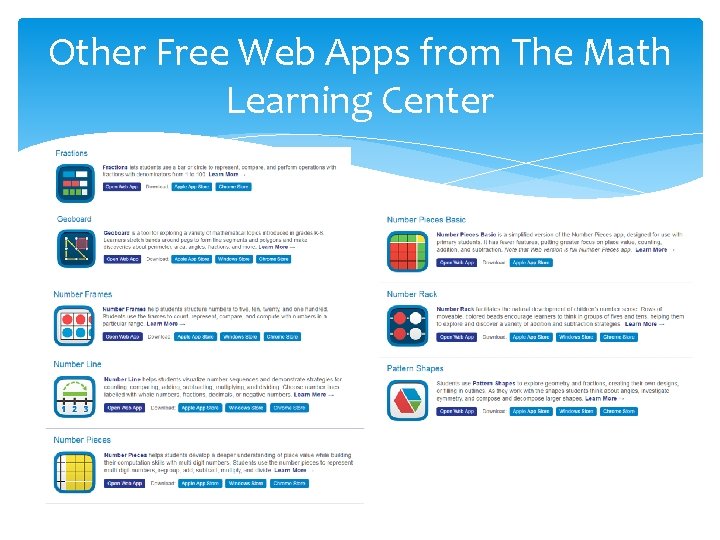 Other Free Web Apps from The Math Learning Center 