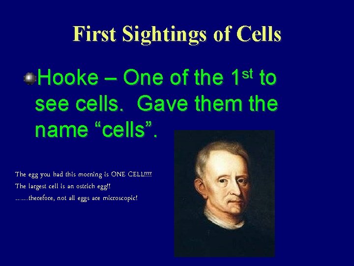 First Sightings of Cells st 1 Hooke – One of the to see cells.