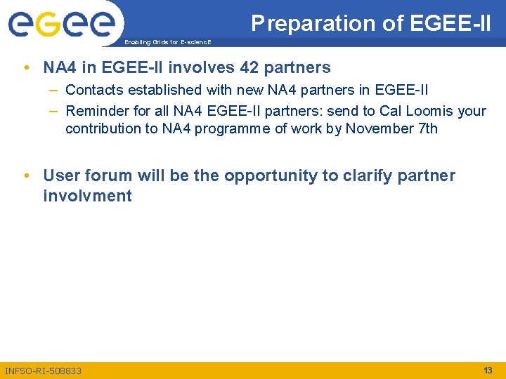 Preparation of EGEE-II Enabling Grids for E-scienc. E • NA 4 in EGEE-II involves