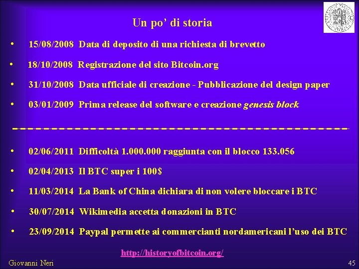 Un po’ di storia • 15/08/2008 Data di deposito di una richiesta di brevetto